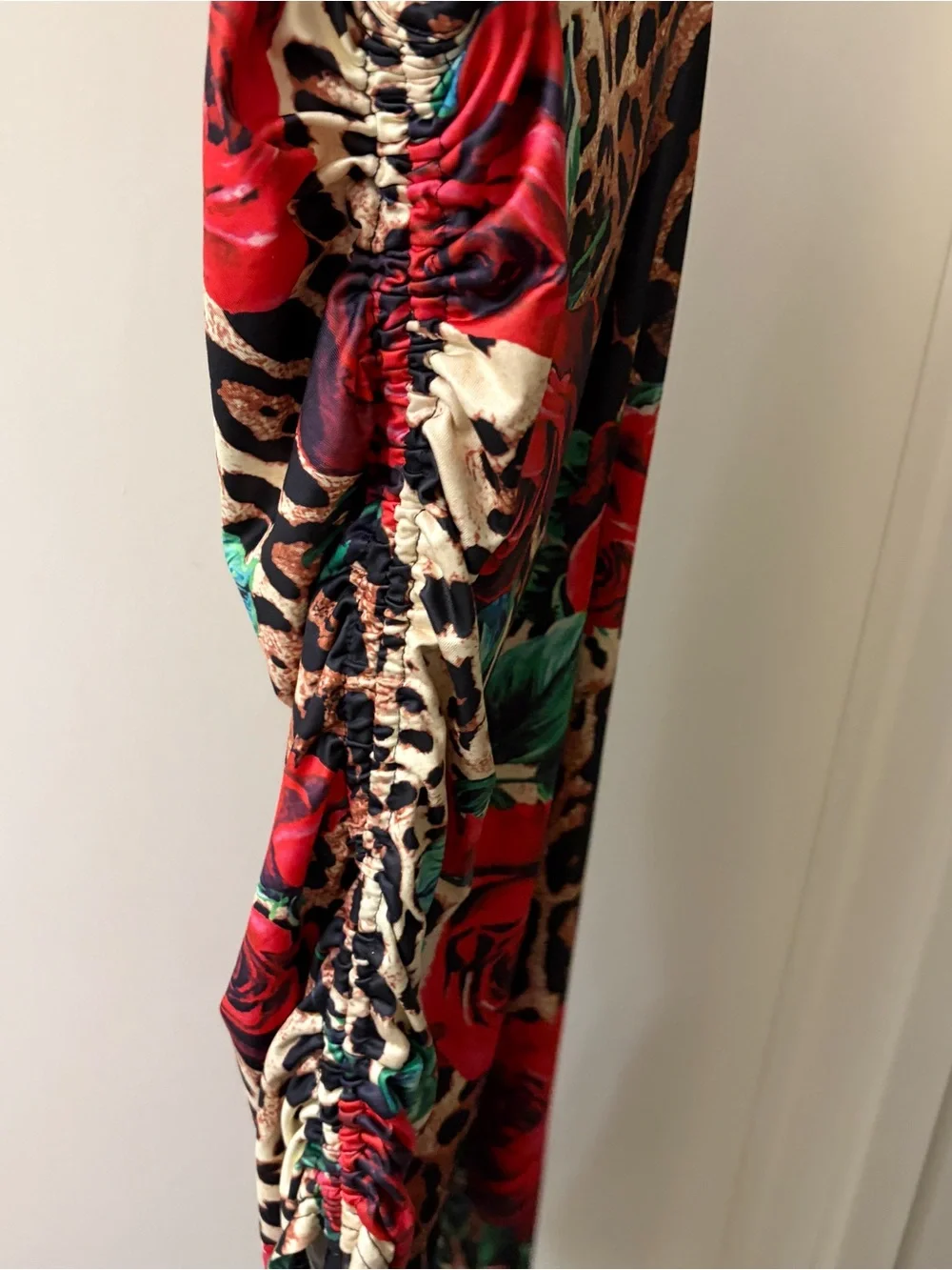 SHEIN Red Rose & Leopard Print Cowl Slip Dress